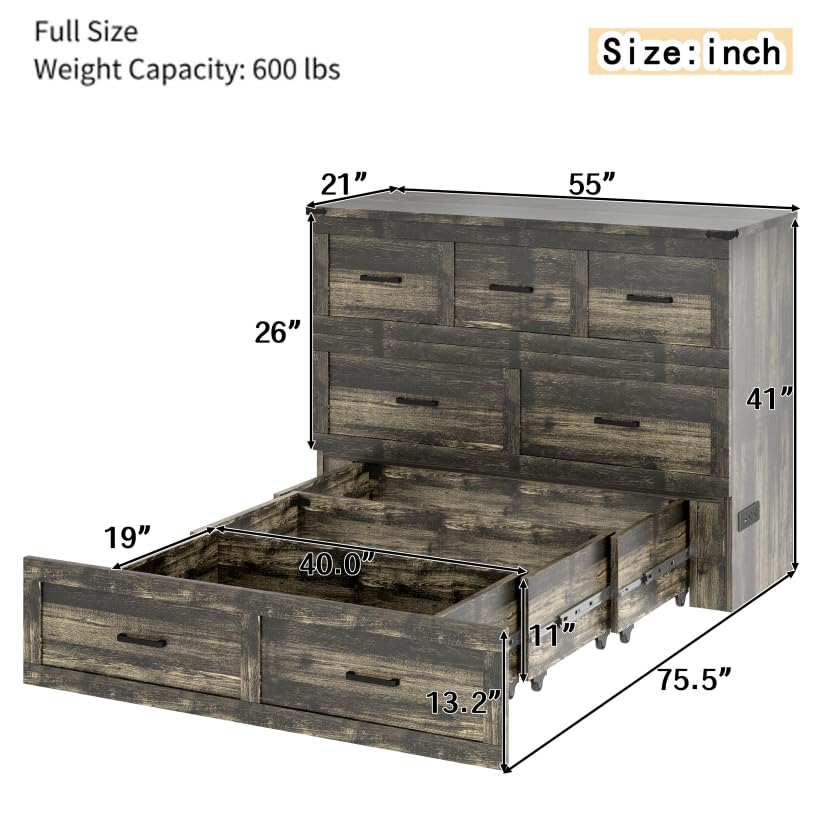 Queen Murphy Bed with Charging Station and Storage J6586