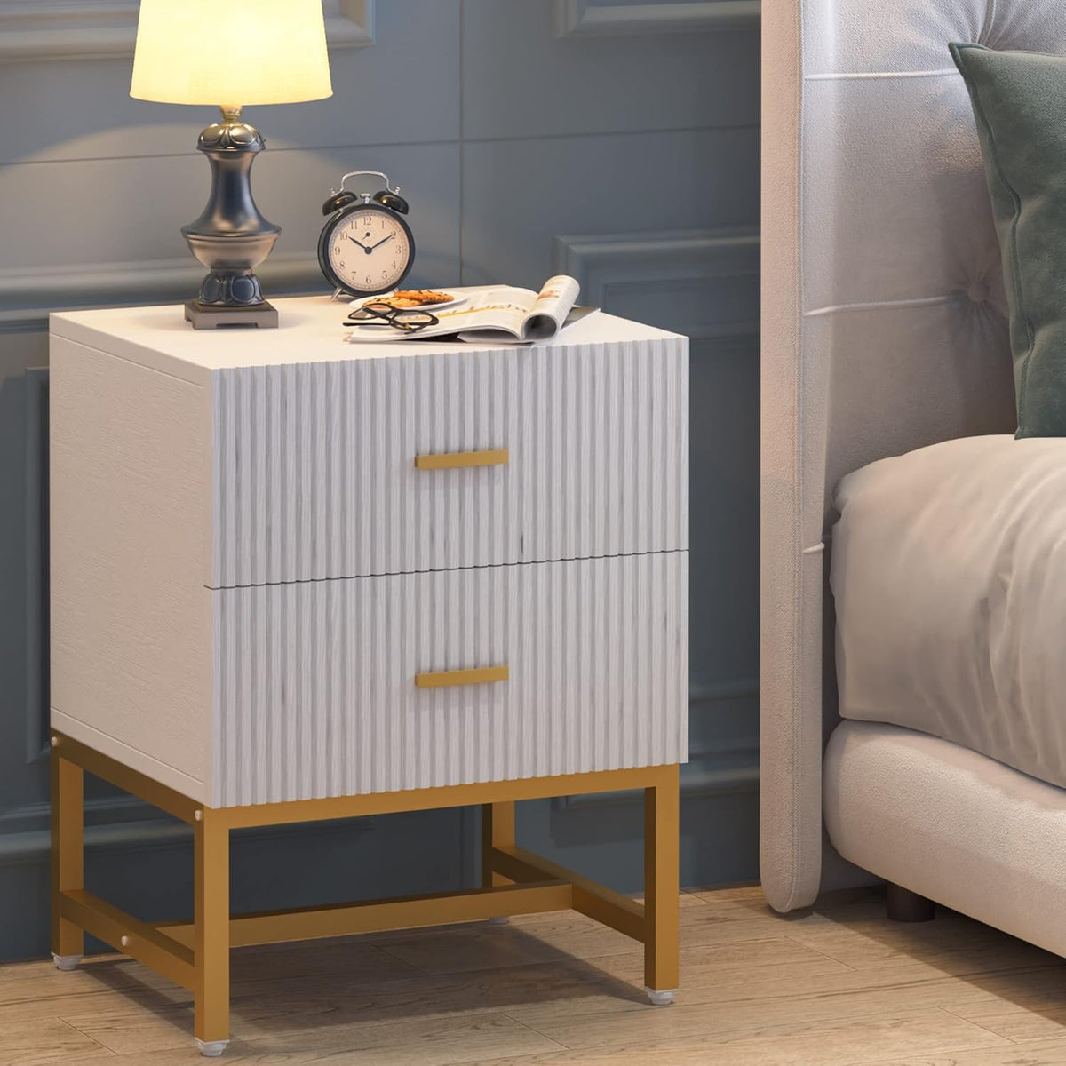 2-Drawer Nightstand with Storage Cabinet Metal Frame M500
