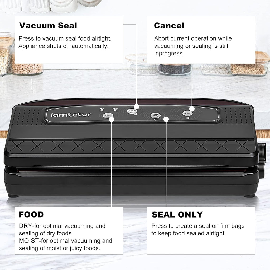 8 in 1 Automatic Vacuum Sealer Machine with Vacuum Bags & Roller Storage, Cutter, Black M48477