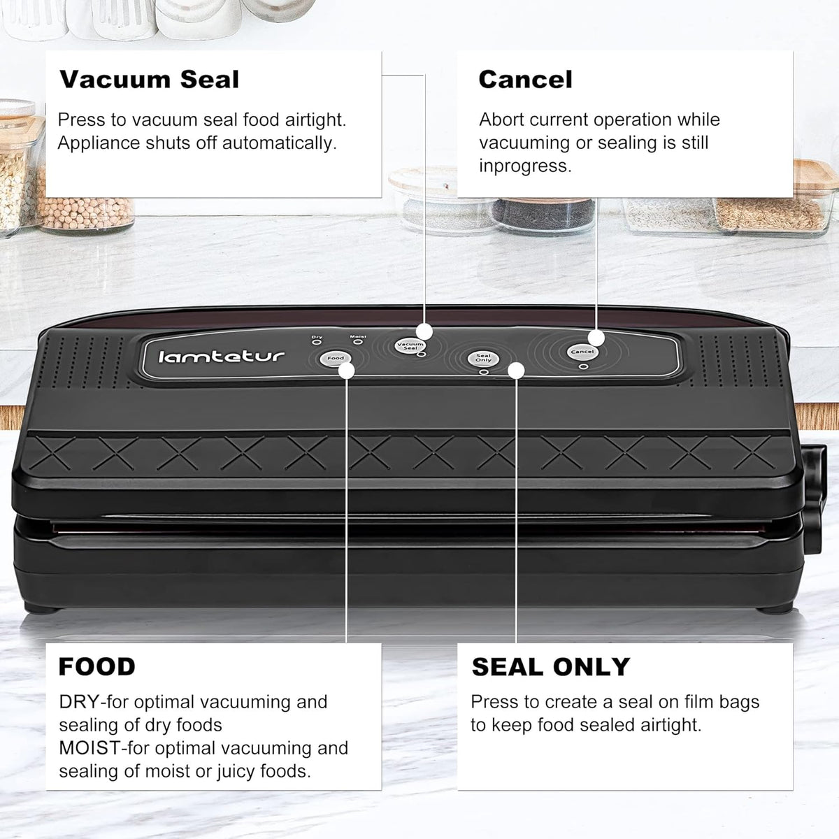 8 in 1 Automatic Vacuum Sealer Machine with Vacuum Bags & Roller Storage, Cutter, Black M48477