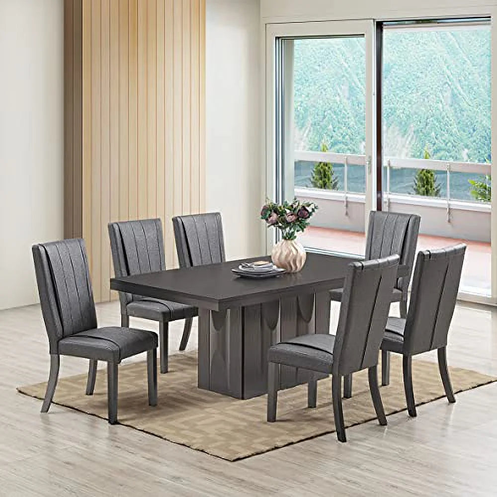 7-Piece Rectangular Pedestal Wood Dining Set R6184