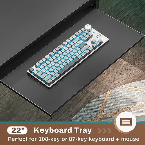 Grey L Shaped Desk with Power Outlets and LED Strip J76398