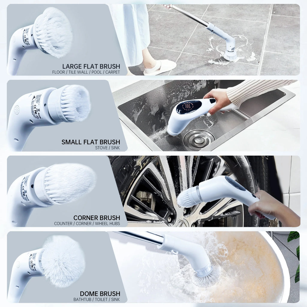 Cordless Electric Spin Scrubber with 9 Replaceable Brush Heads X7423
