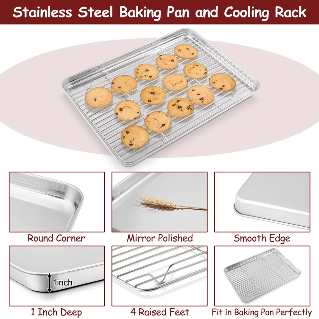 Stainless Steel Baking Sheet Tray Cooling Rack with Silicone Baking Mat Set of 9 Q363636
