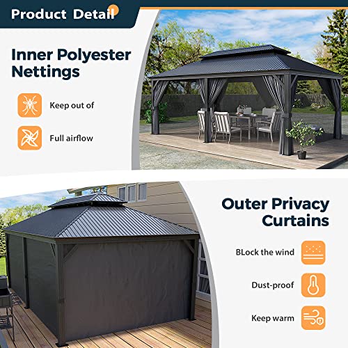 12' x 20' Galvanized Steel Aluminum Gazebo with Curtains and Netting (Gray) S852