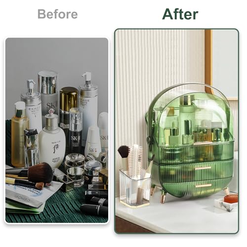 White Makeup Organizer with Lid and Drawers P70060