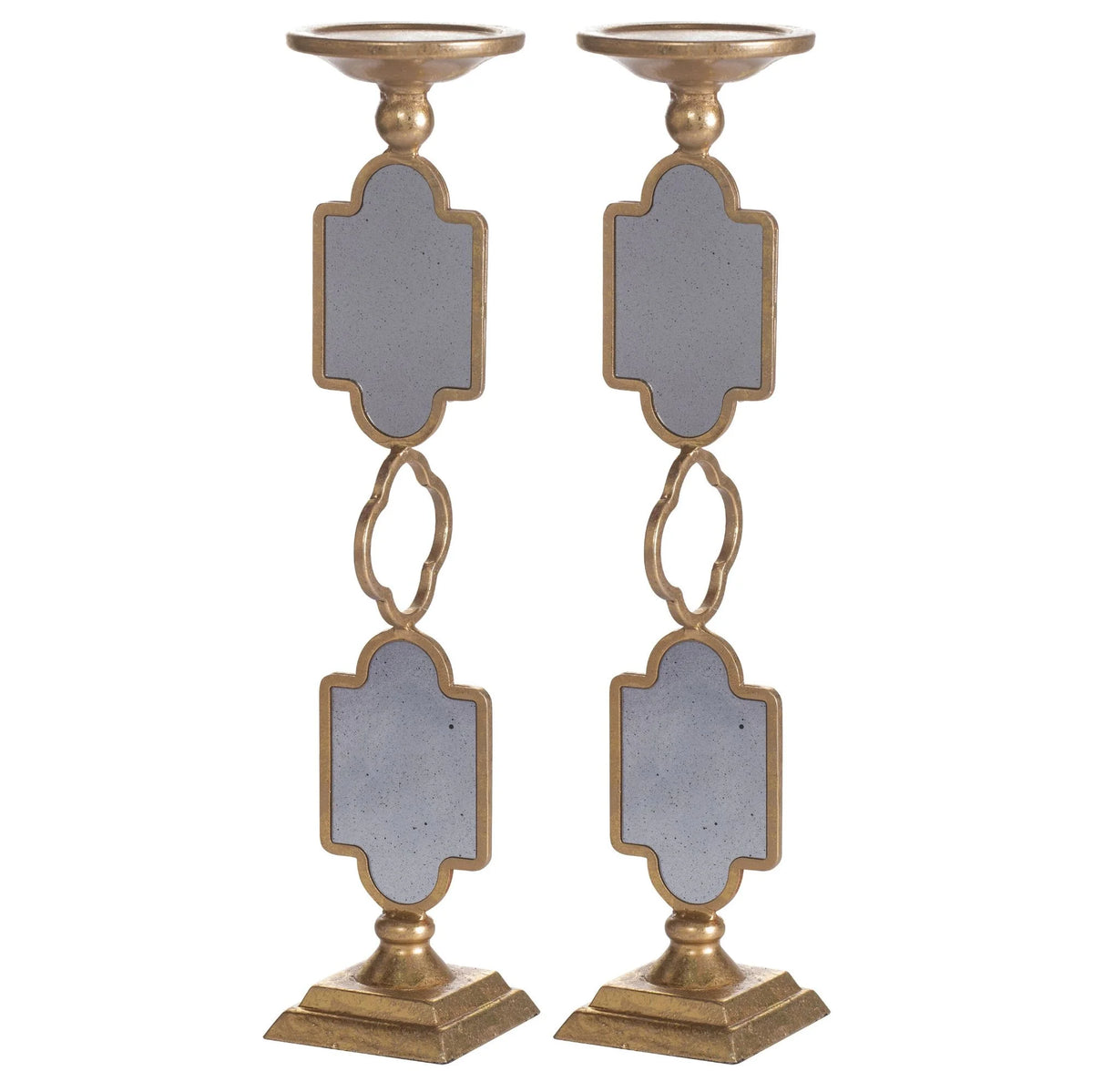 Set of 2 Gold and Gray Candle Holders C2106