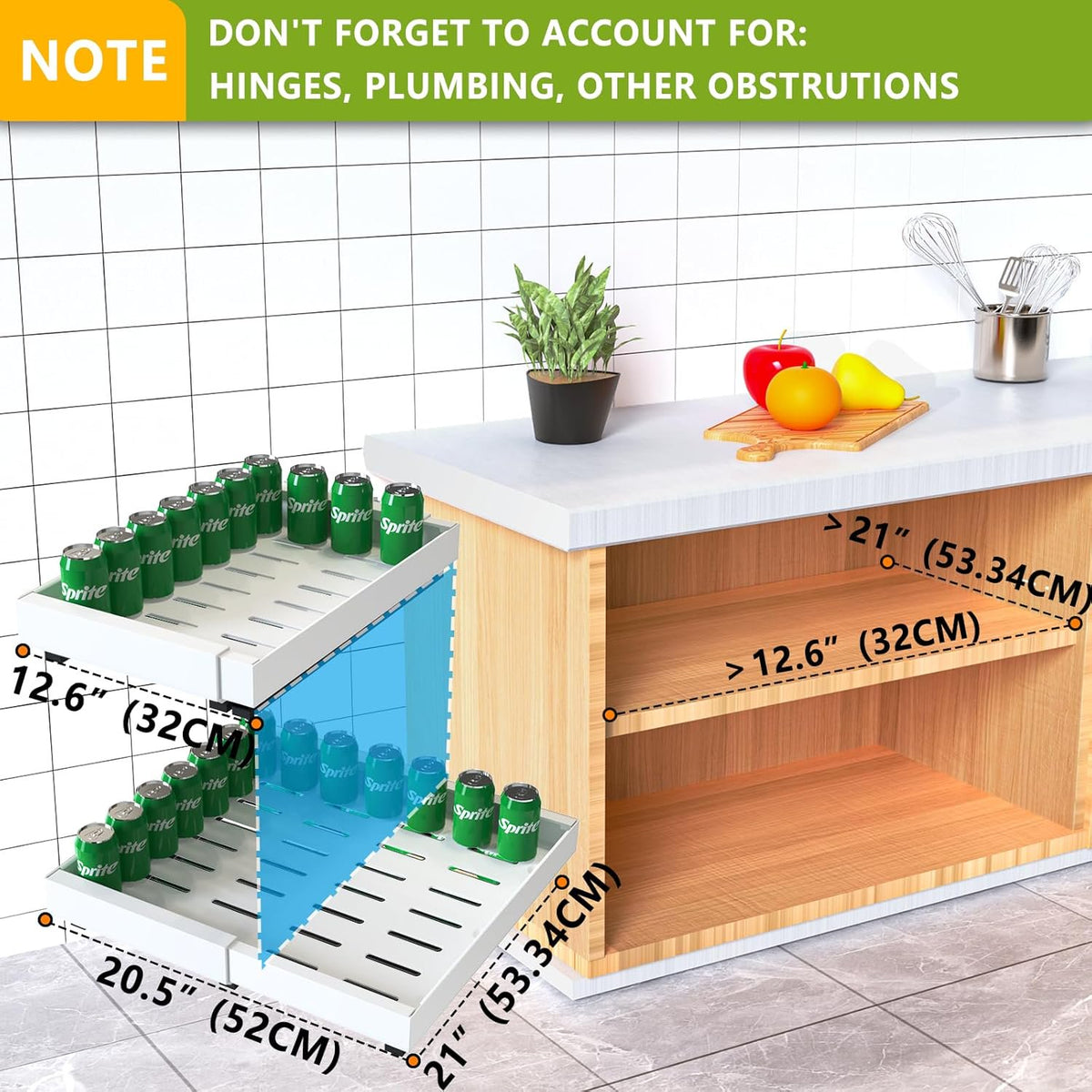 4 Pack Pull Out Cabinet Organizer, 21Deep Slide Out Drawer Organizers, White P2382