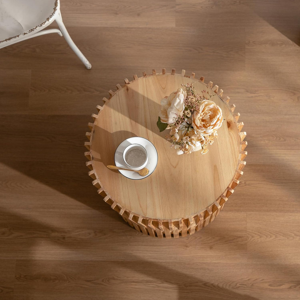 Cylindrical Coffee Table with Vertical Texture Relief Design R905314