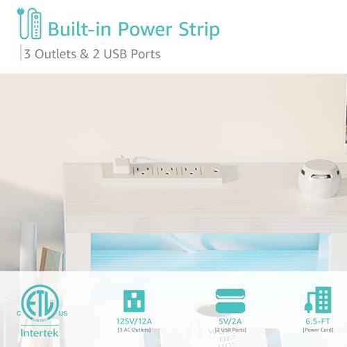 47 inch Gaming Desk with LED Lights and Power Outlets and Fabric Drawers O3340