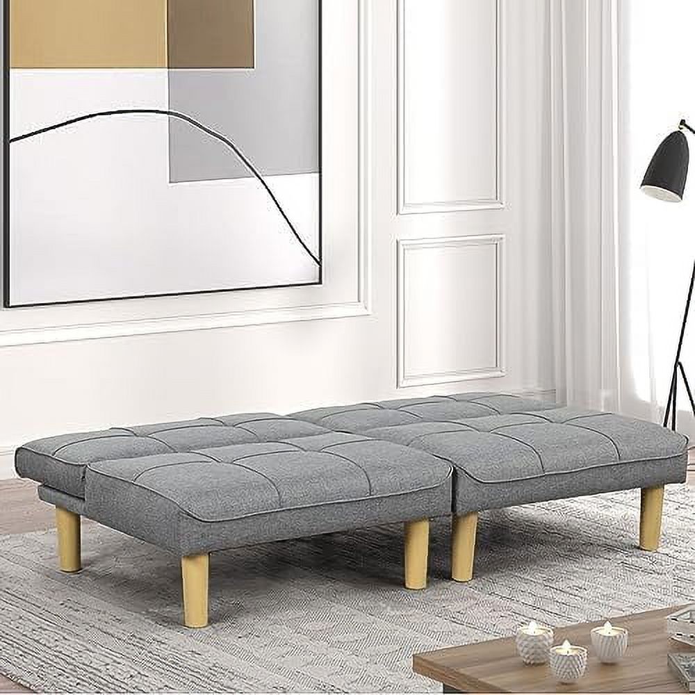 Grey Fabric 3-In-1 Convertible Futon Sofa Bed Twin USB Loveseat Couch Daybed with Folding Adjustable Backless 2 Piece Small Futon Couch Chairs X70176