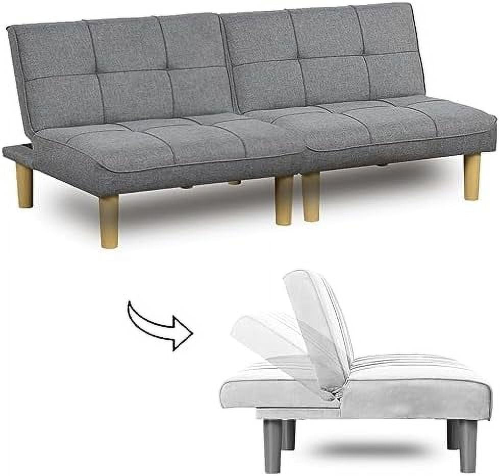 Grey Fabric 3-In-1 Convertible Futon Sofa Bed Twin USB Loveseat Couch Daybed with Folding Adjustable Backless 2 Piece Small Futon Couch Chairs X70176