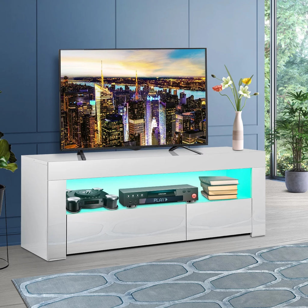 High Gloss TV Stand with LEDs for TVs up to 55 inch 2 Drawers Black Z1605