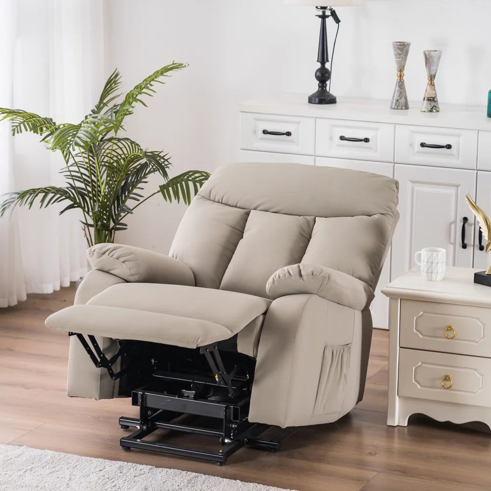 Electric Lift Recliner Massage Sofa Chair with Remote Control Silver White M761366