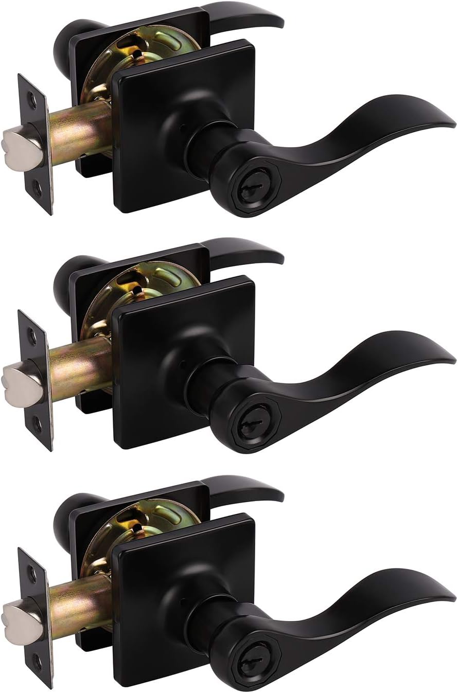 Black Keyless Privacy Door Lever Handles 5 Pack A354