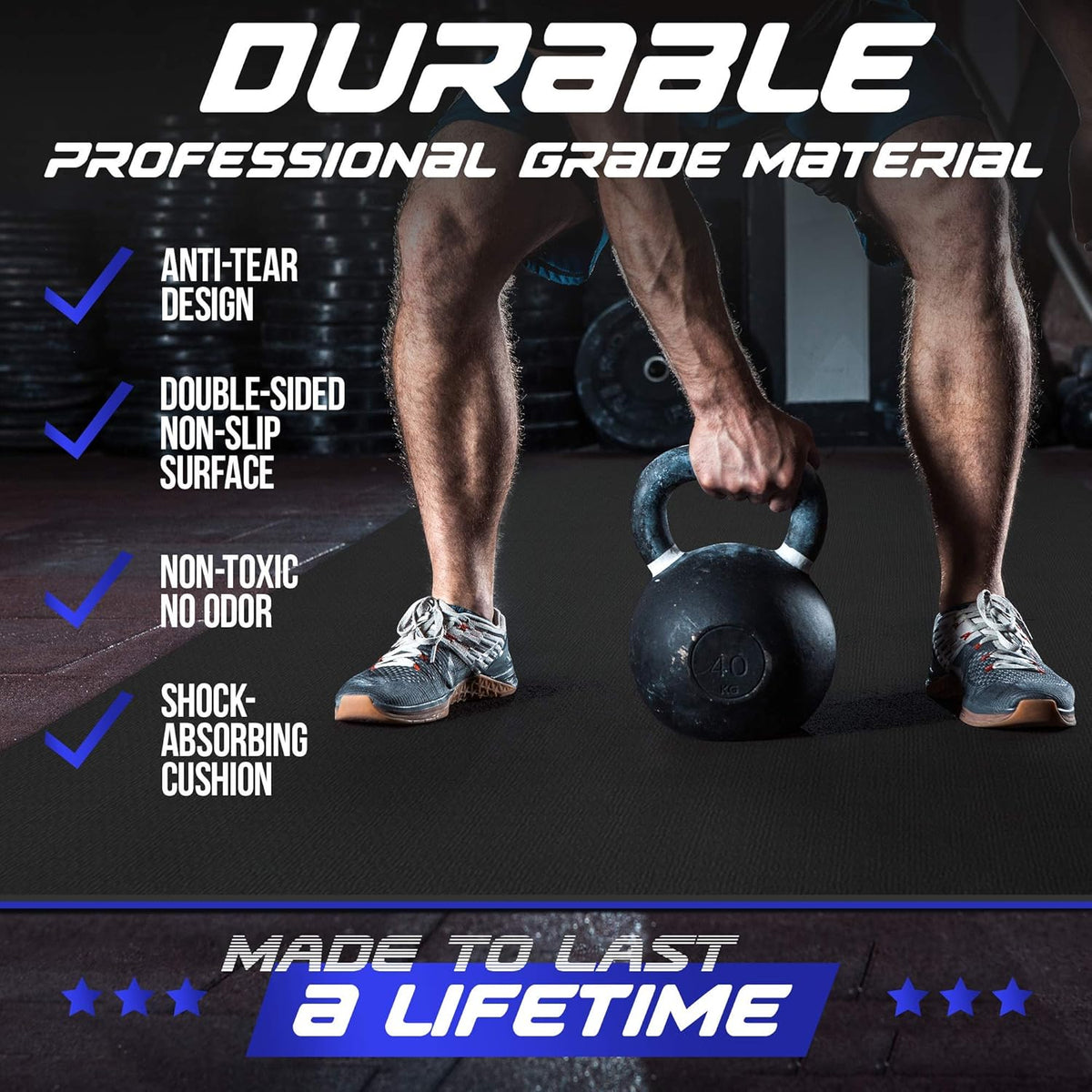 Large Exercise Mat 6’ x 4’ x 8.5mm Extra Thick Non-Slip Workout Mat R305