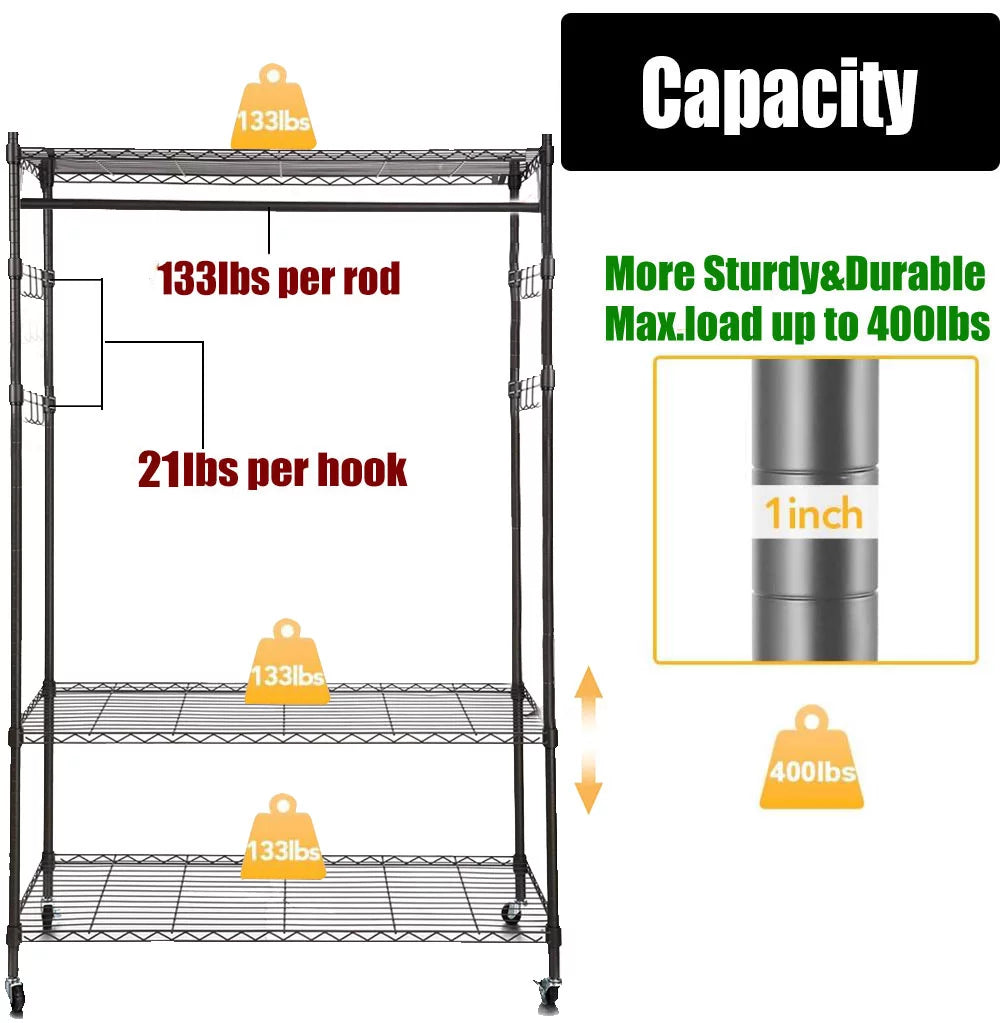 Heavy Duty Clothing Garment Rack with Shelves L103