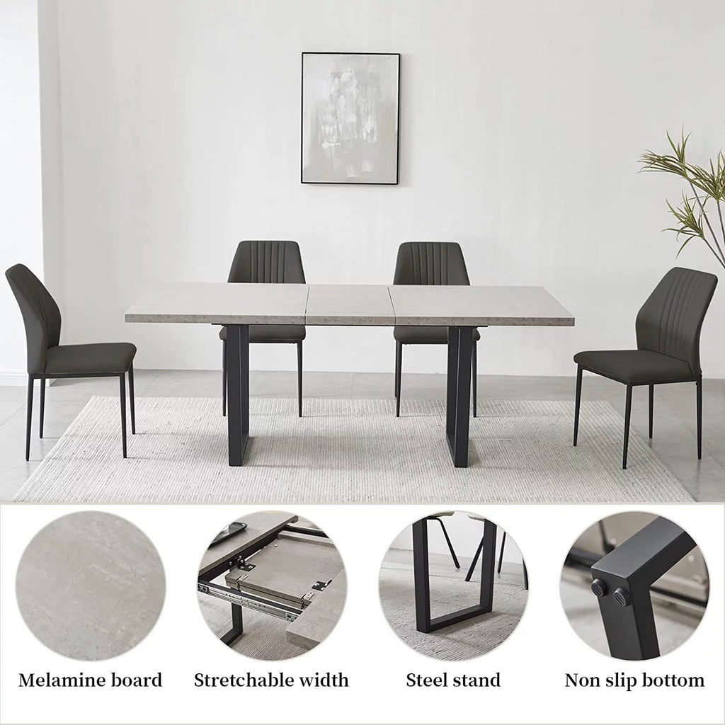 Extendable Solid Wood Dining Table Set with 6 Upholstered Chairs U880