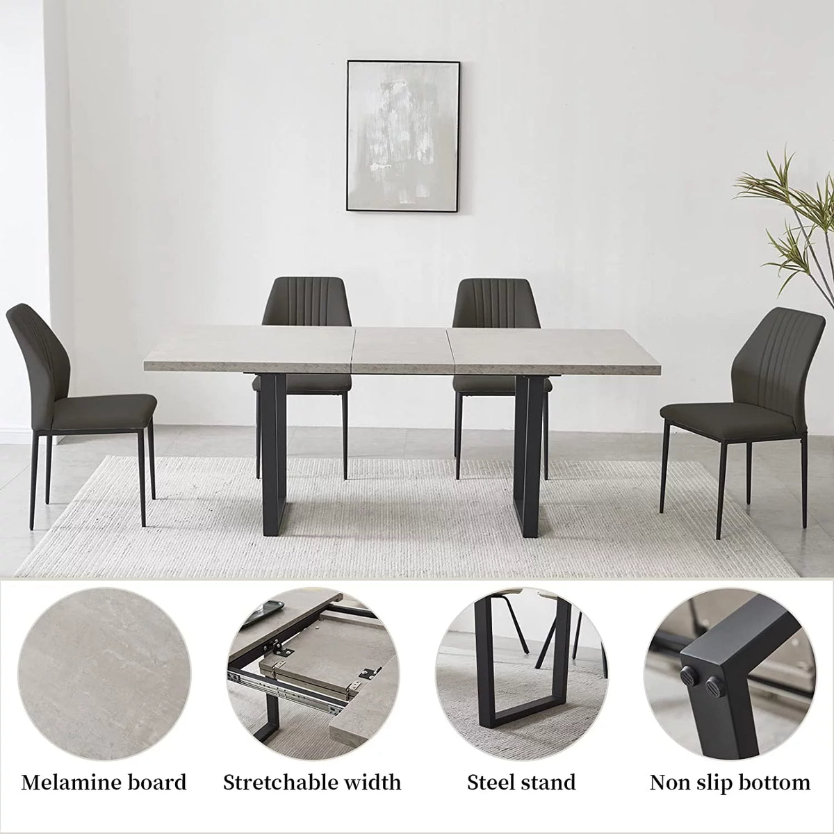 Extendable Solid Wood Dining Table Set with 6 Upholstered Chairs U880