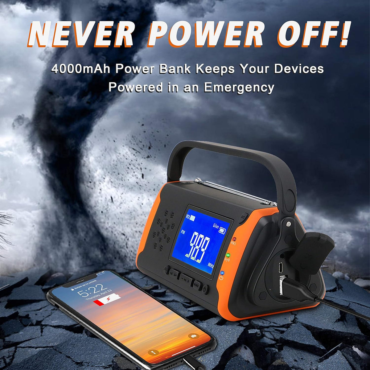 Solar Powered Hand Crank AM/FM/NOAA Weather Alert Radio with LED Flashlight Q842411
