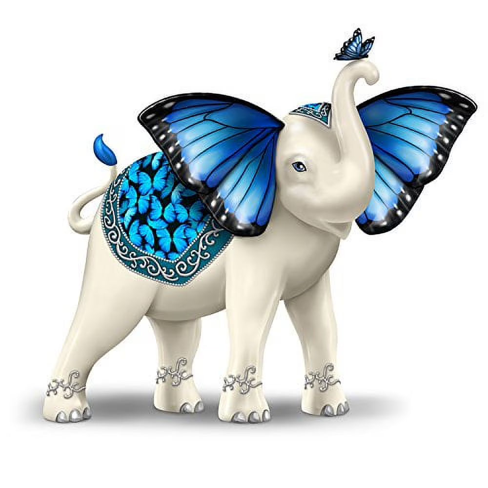 Blue Morpho Butterfly and Elephant Hand-Painted Figurine G297