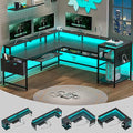 Grey L Shaped Desk with Power Outlets and LED Strip J76398
