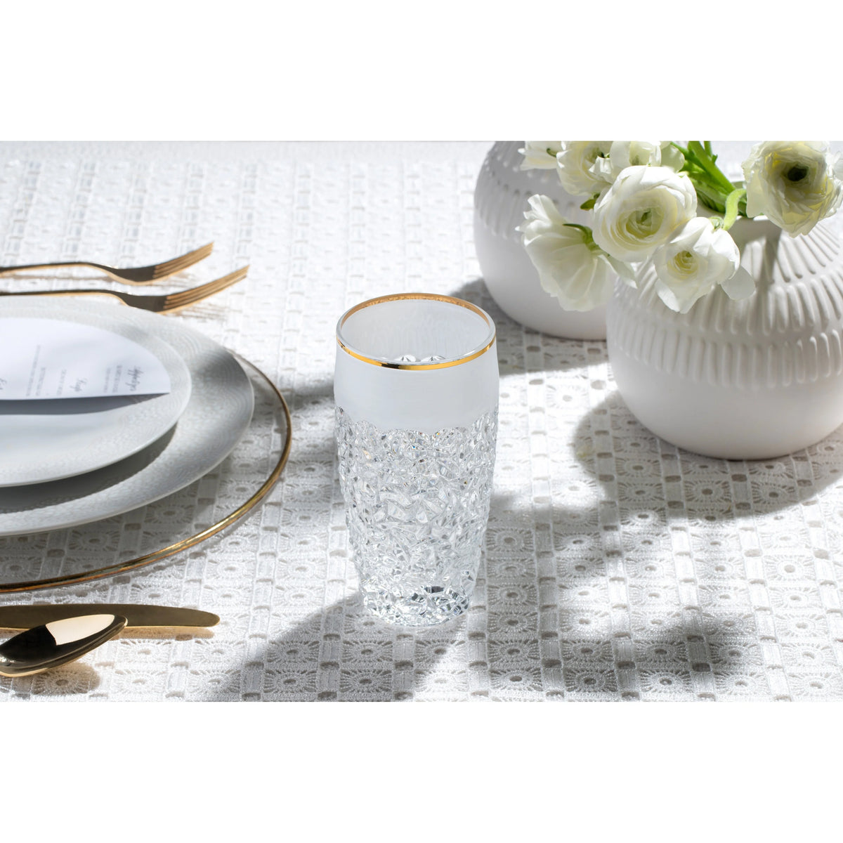 European Crystal Highball Tumbler Set of 6 16 oz Gold Rim Z142