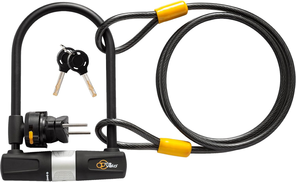 Heavy Duty Bicycle U-Lock with Cable, 14mm Shackle, 10mm x1.8m Cable, Pack of 2 Y911