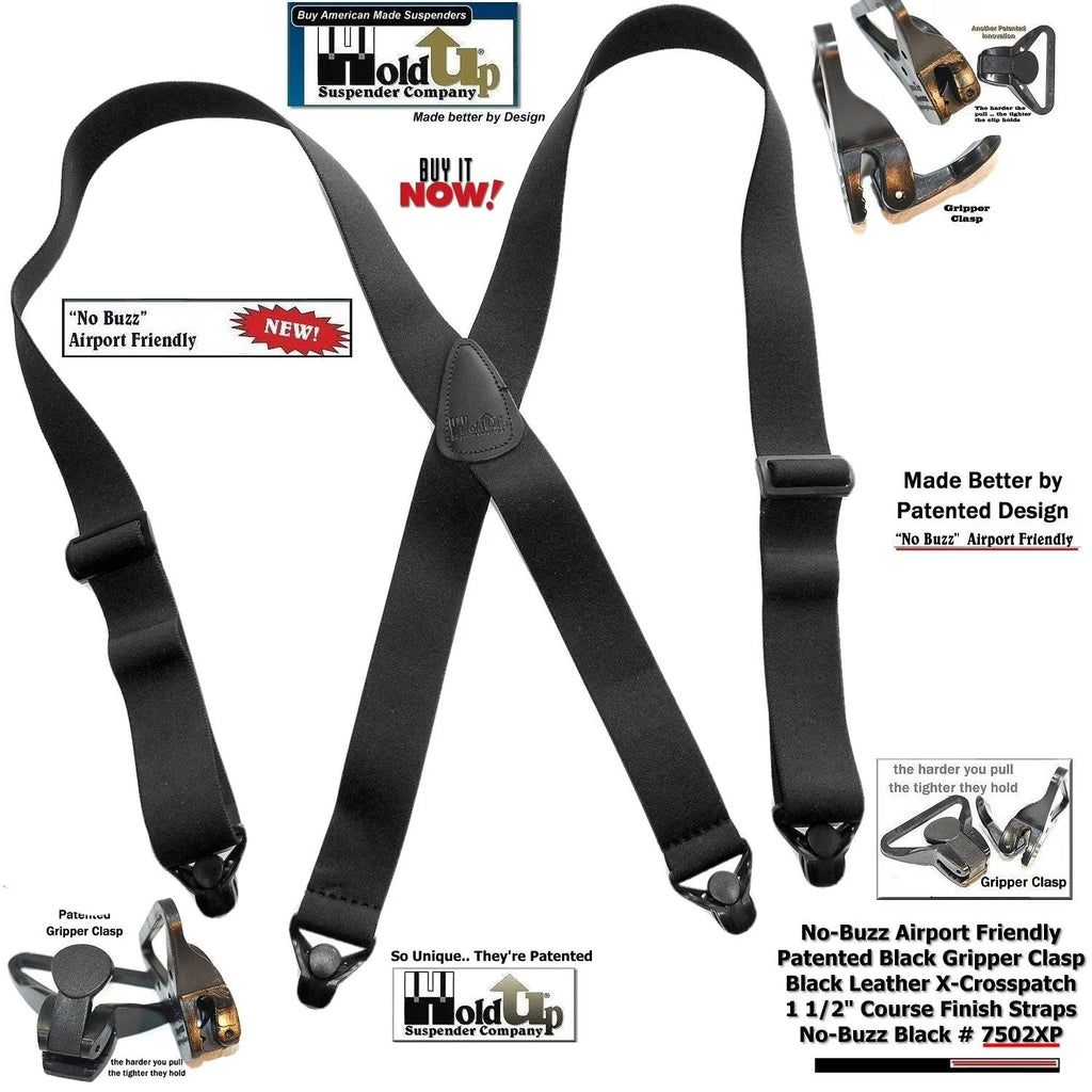 Black X-Back Suspenders with Gripper Clasps U390105