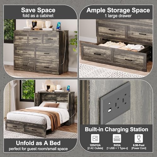 Queen Murphy Bed with Charging Station and Storage J6586