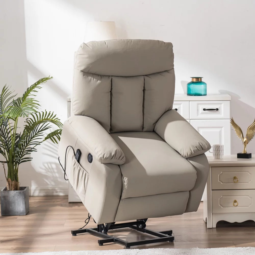 Electric Lift Recliner Massage Sofa Chair with Remote Control Silver White M761366