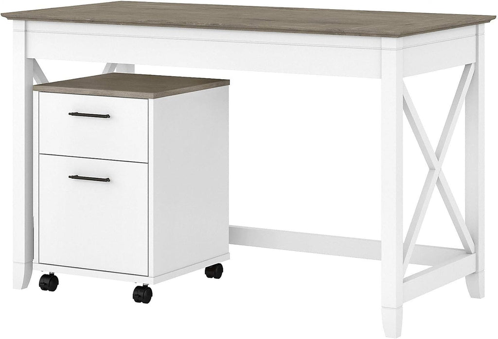 48W Dark Gray Hickory Writing Desk with 2 Drawer Mobile File Cabinet J714