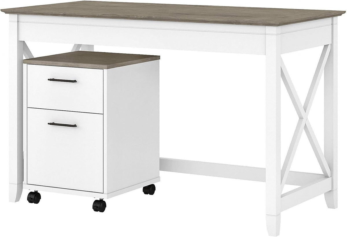48W Dark Gray Hickory Writing Desk with 2 Drawer Mobile File Cabinet J714