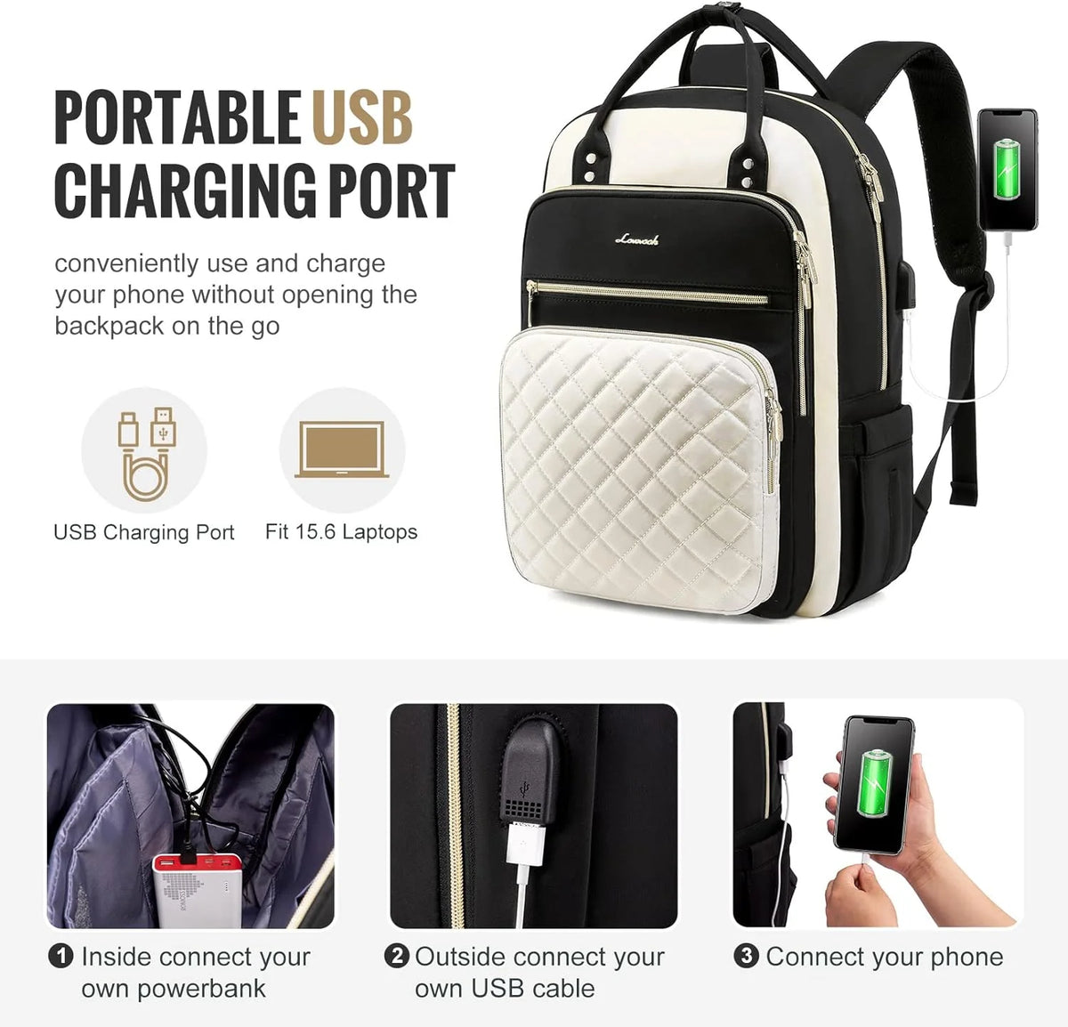 Laptop Backpack with 15.6 inch Laptop Compartment, Lightweight Travel Daypack with USB Port O79440