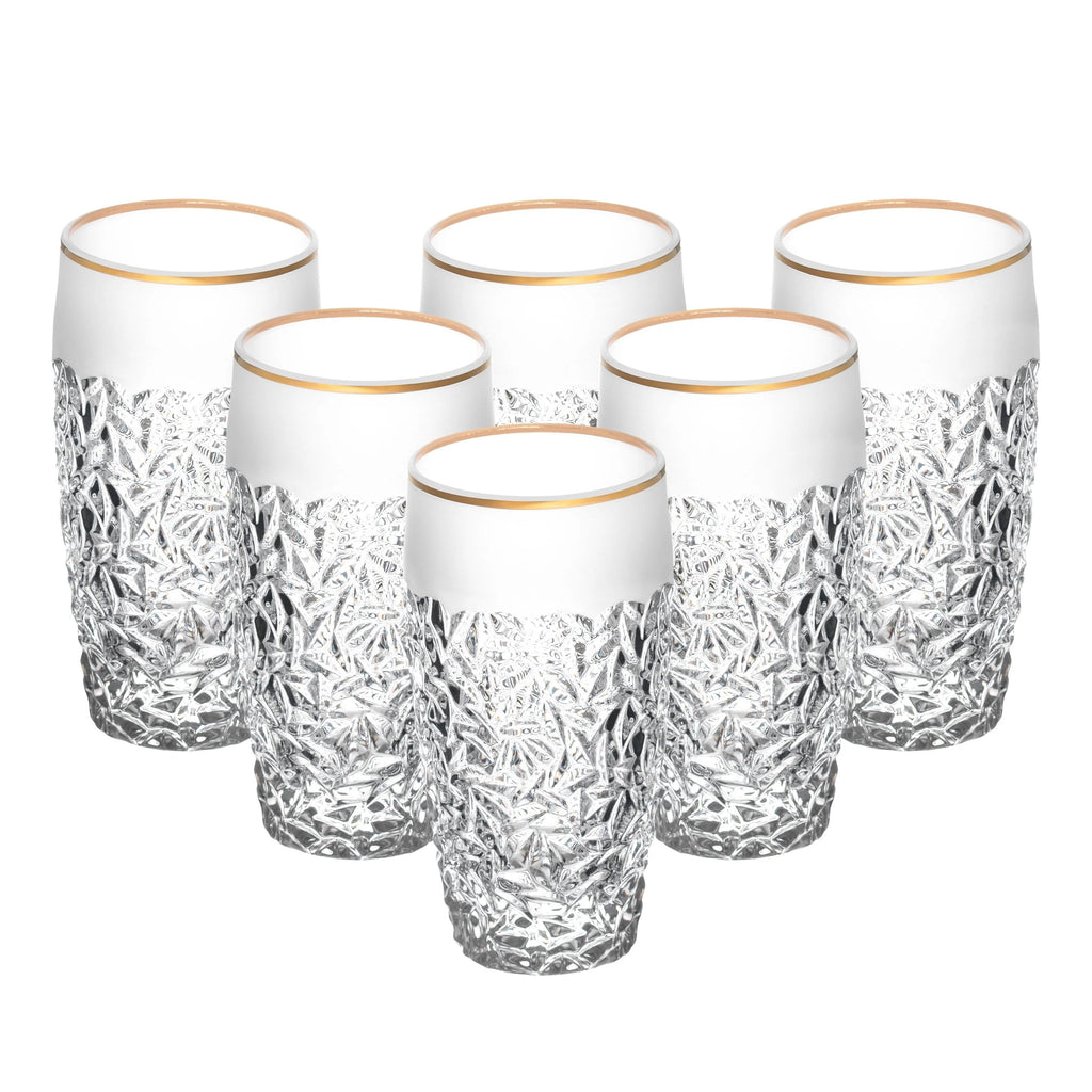 European Crystal Highball Tumbler Set of 6 16 oz Gold Rim Z142