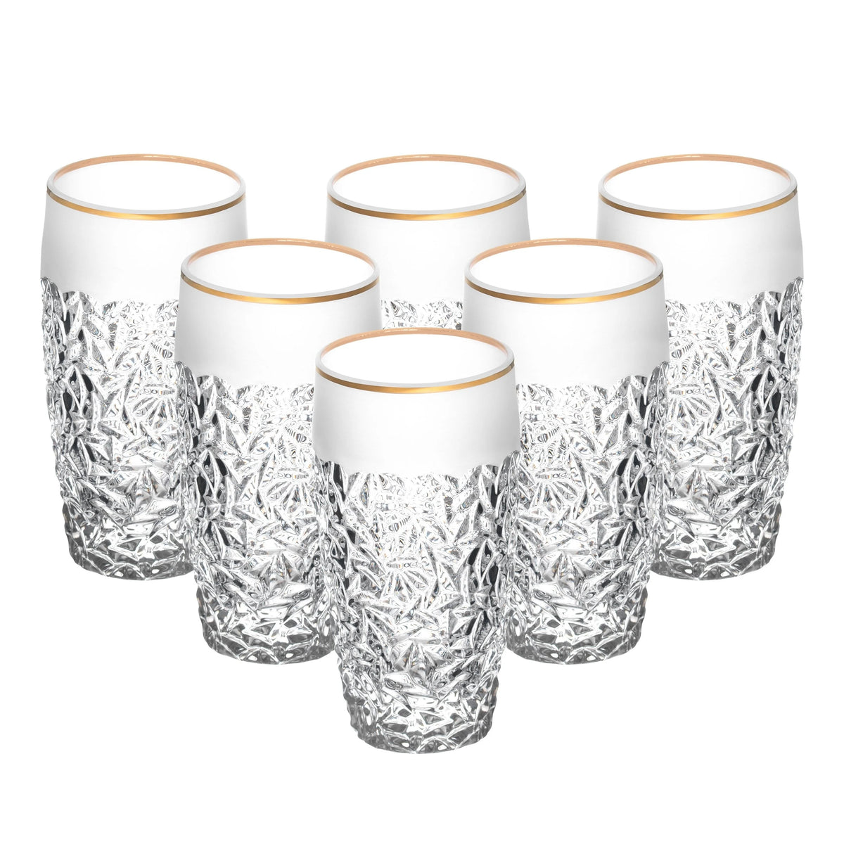 European Crystal Highball Tumbler Set of 6 16 oz Gold Rim Z142