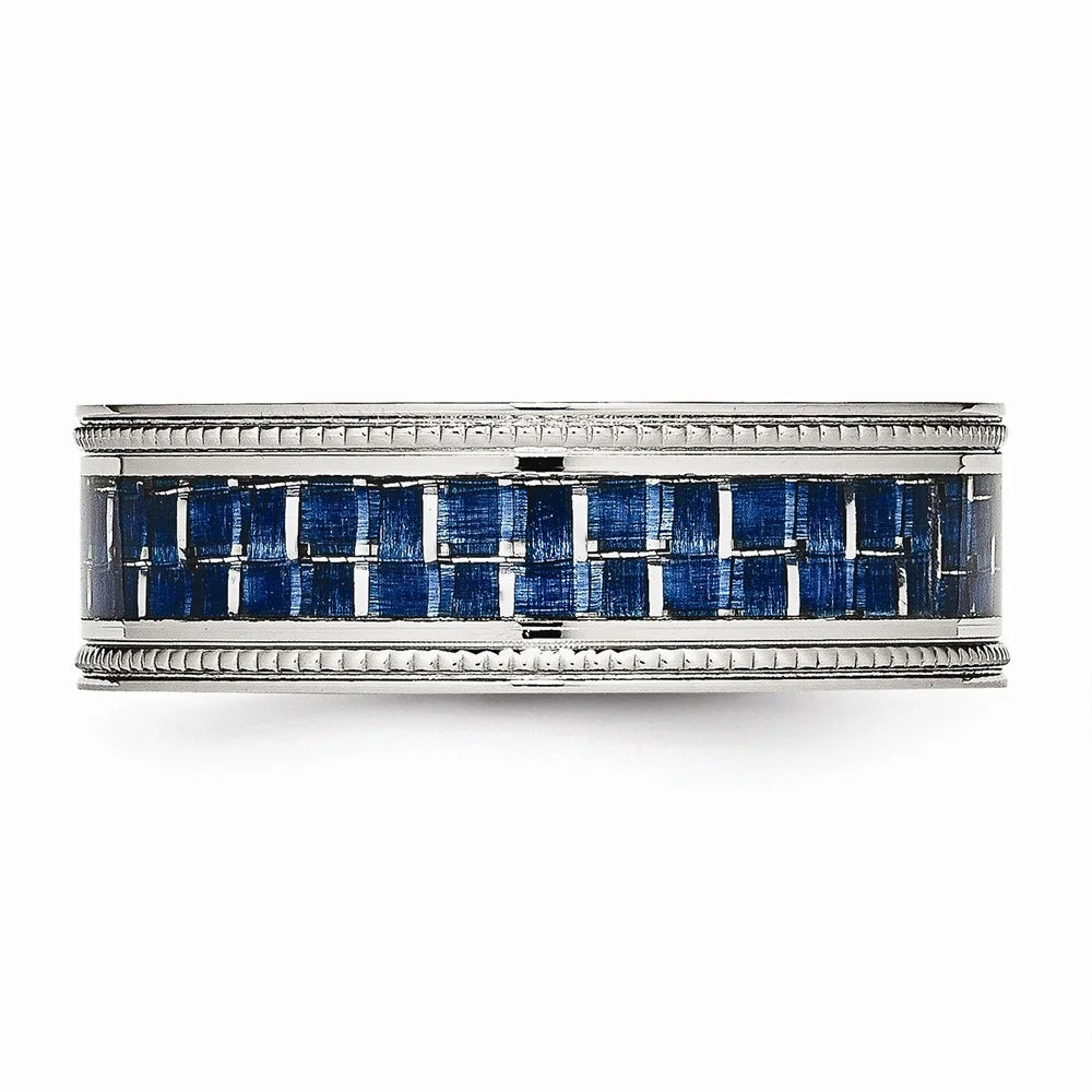 Stainless Steel Ring with Blue Carbon Fiber Inlay P106856