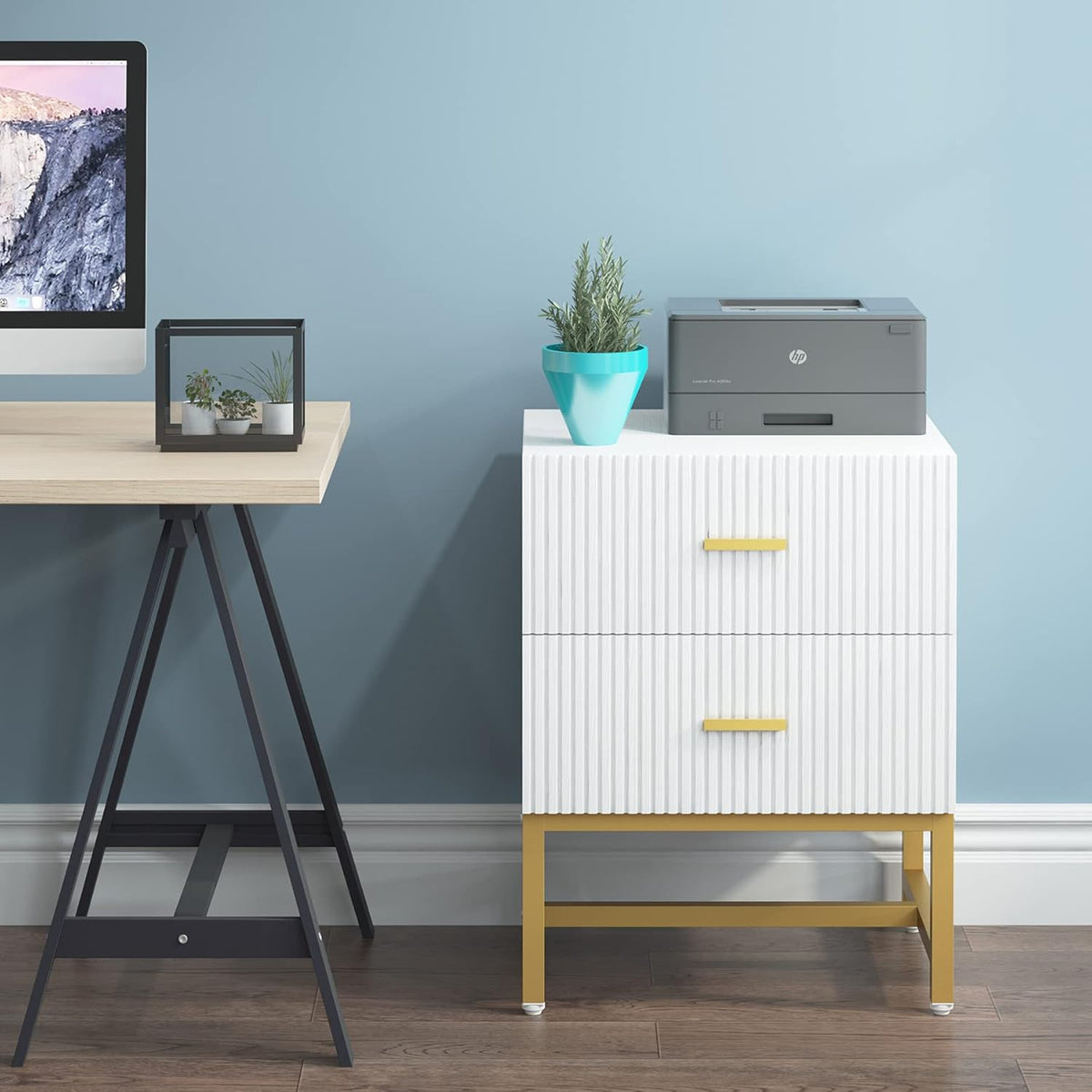 2-Drawer Nightstand with Storage Cabinet Metal Frame M500