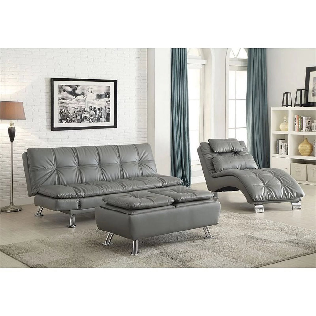 Dark Gray Faux Leather Tufted Sleeper Sofa R8964