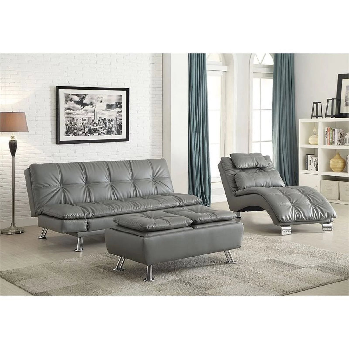 Dark Gray Faux Leather Tufted Sleeper Sofa R8964