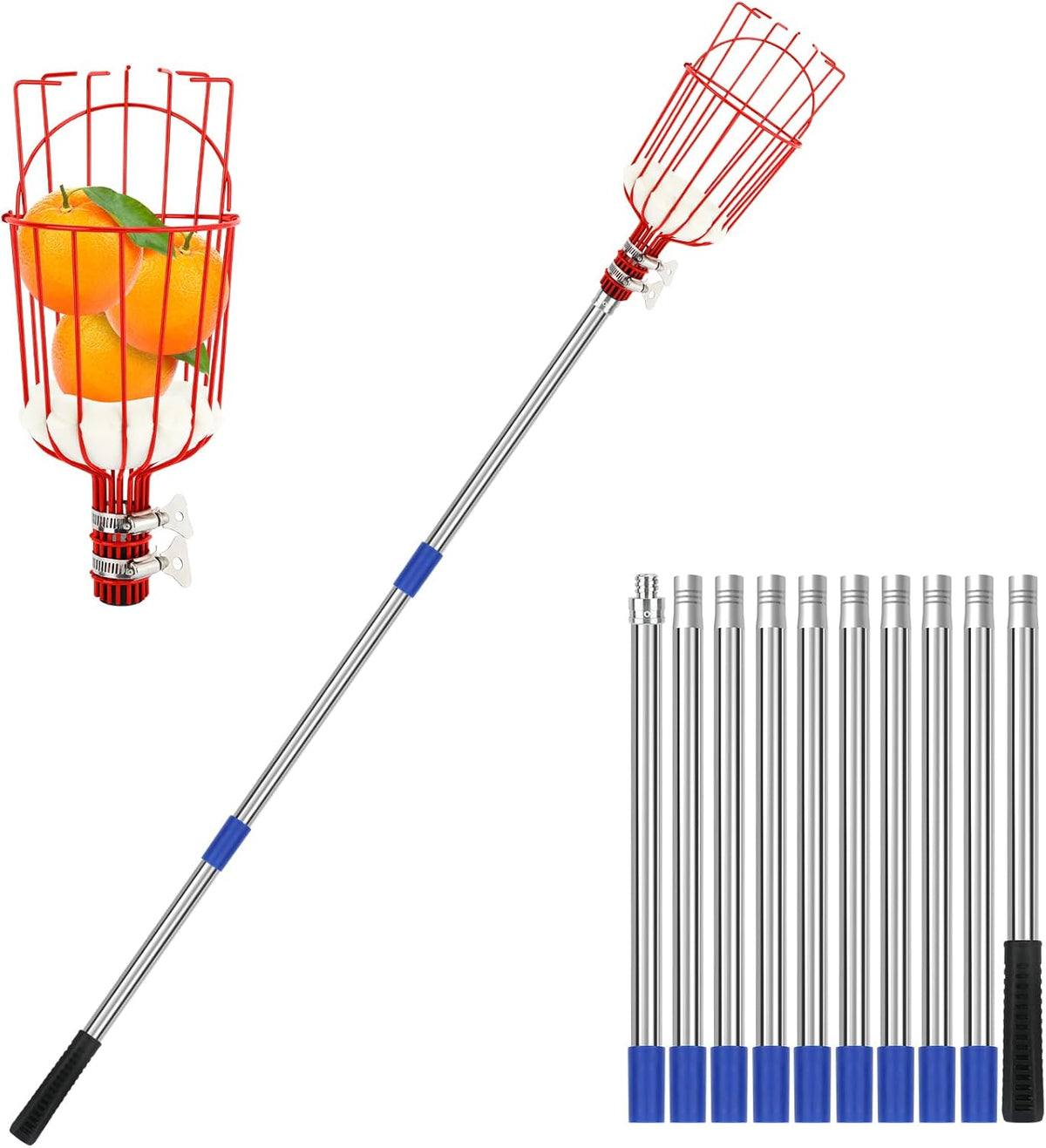 13 FT Adjustable Lightweight Fruit Picker Pole with Basket W93845