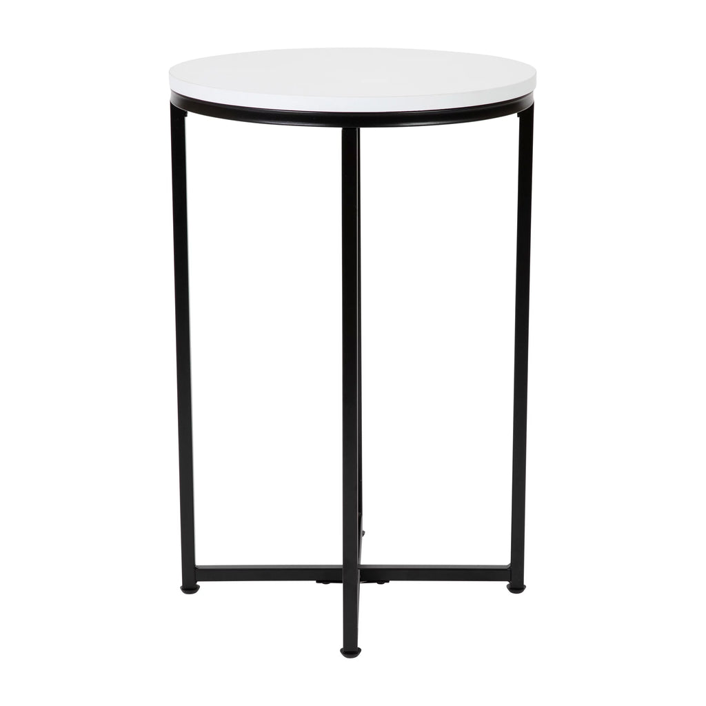 Modern End Table with Black Metal Frame and White Laminate Top Q39892