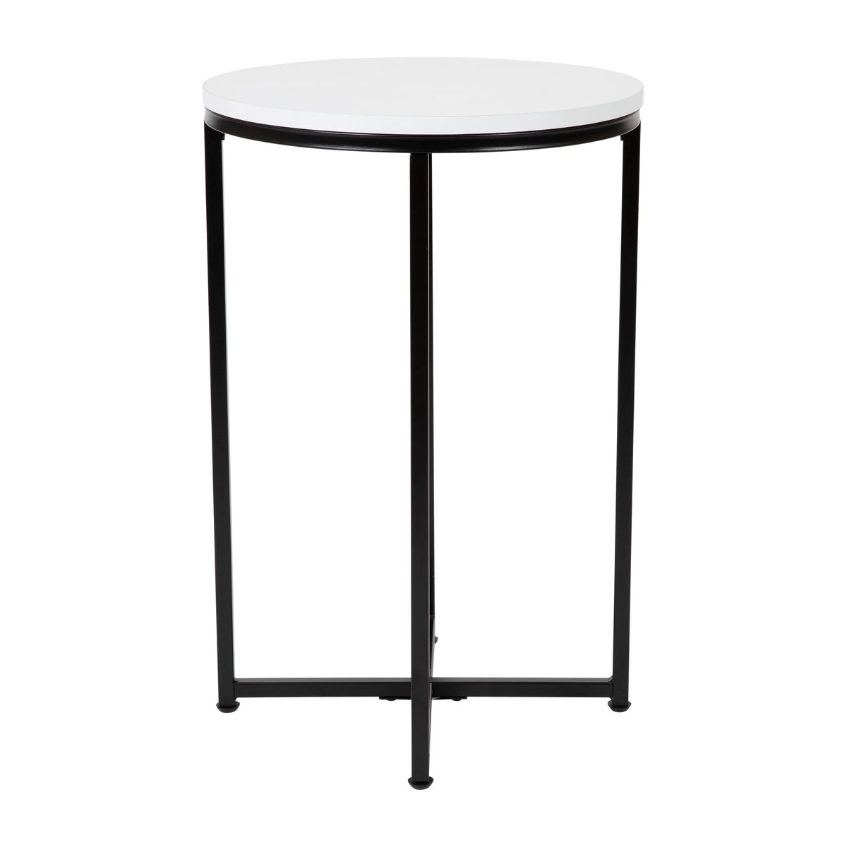 Modern End Table with Black Metal Frame and White Laminate Top Q39892