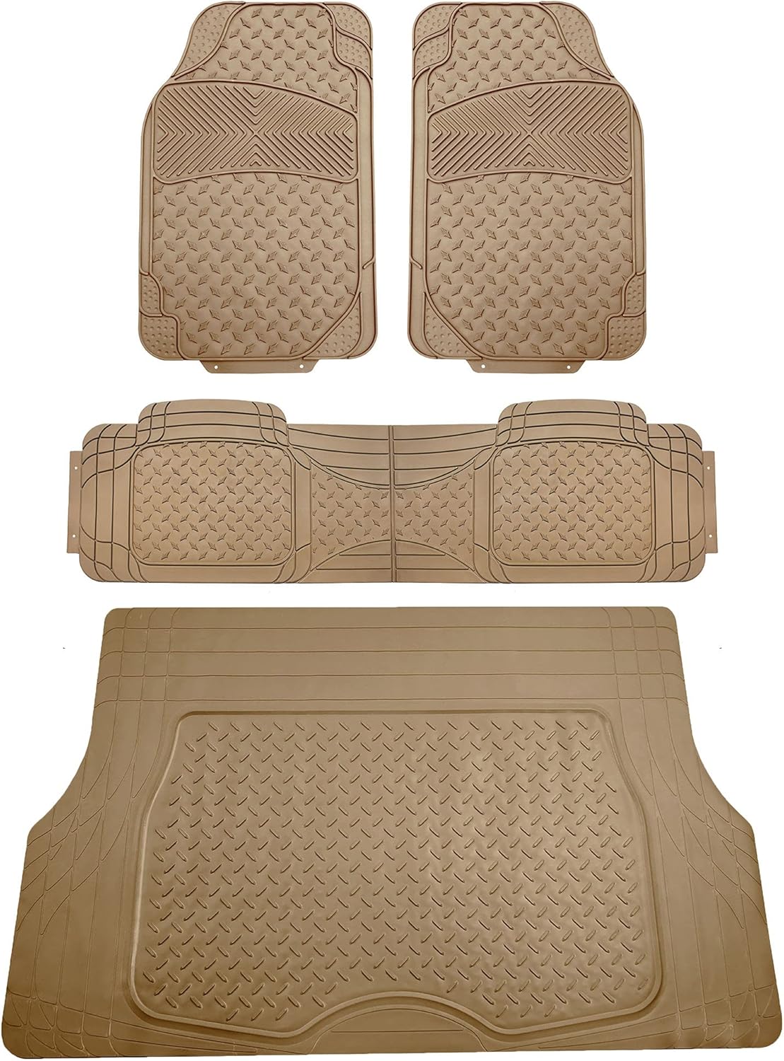 Beige Trimmable All Weather Car Floor Mats with Cargo Liner M3994