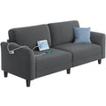67" Dark Gray Fabric Loveseat Sofa with 2 USB Charger Ports Y93899
