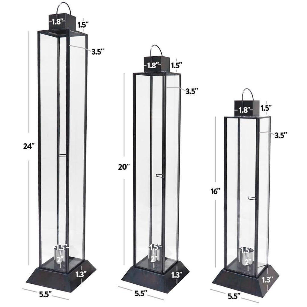 Black Glass Taper Candle Lantern Set K796705