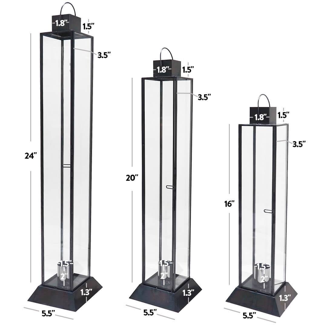 Black Glass Taper Candle Lantern Set K796705
