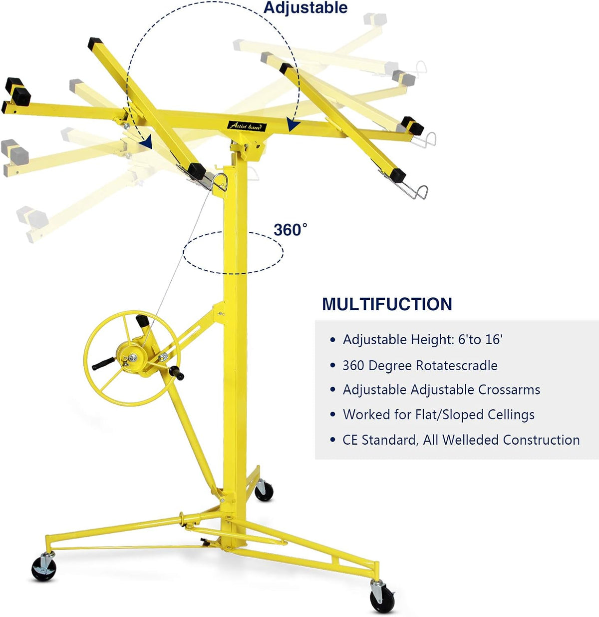 Drywall Lift Rolling Panel Hoist Jack Lifter 11FT B25017