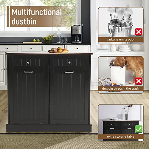 Teal Wood Tilt Out Trash Can Cabinet with Double Hidden Trash Can Holder Q284664