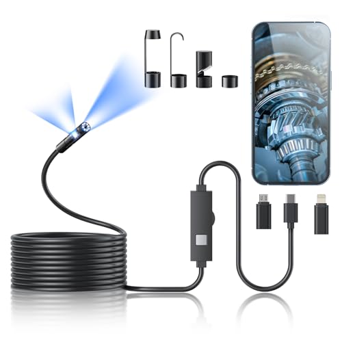 1920P HD Borescope with 8 Adjustable LED Lights, 16.4ft Semi-Rigid Snake Camera V575828